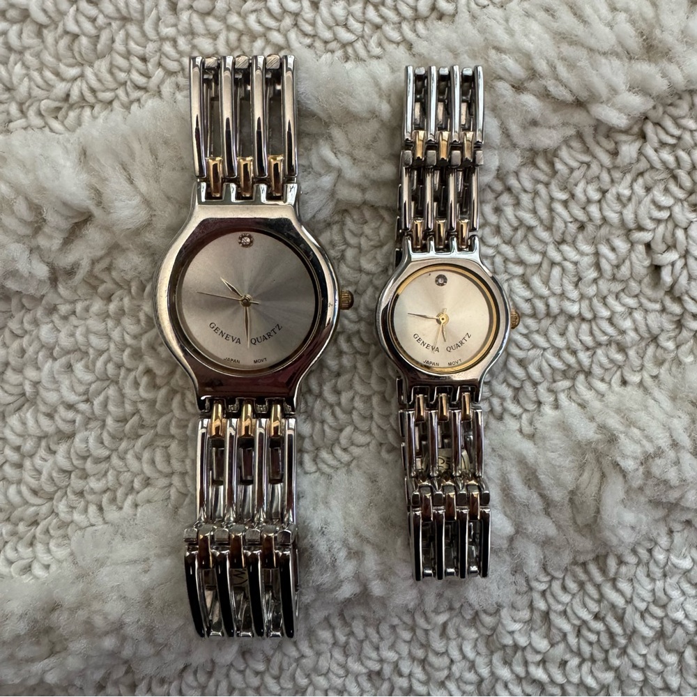 Vintage Geneva Quartz Two-Tone Silver and Gold Watch Pair Set of 2